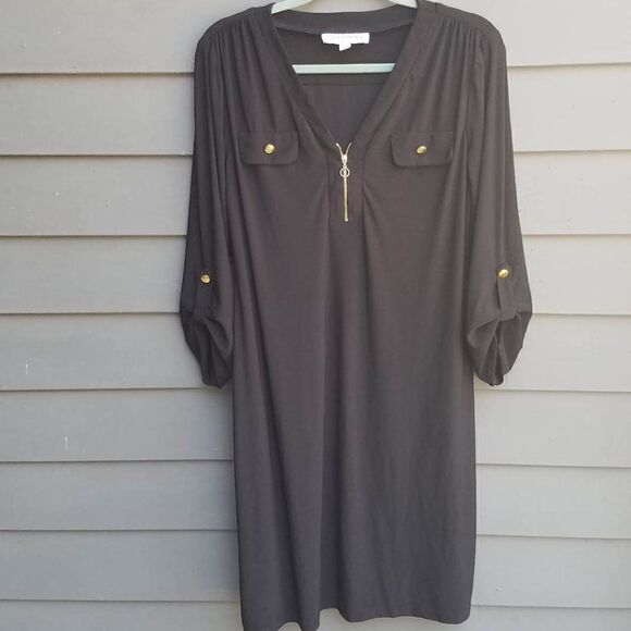 Emma & Michelle Black Button Front Dress with Front Pockets Size Large - Picture 1 of 7